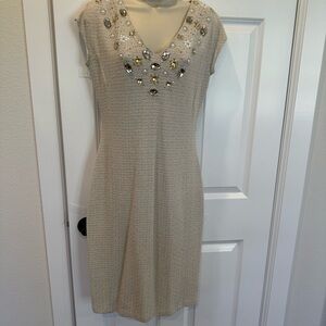 St. John Cream Mini Dress with Gold Embellishments